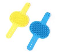 2 Pcs Pet Bath Brush, Dog Bath Brush, Pet Grooming Shampoo Brush, Dog Bath Brush with Adjustable Strap for Long Short Haired Dogs and Cats (Blue and Yellow)
