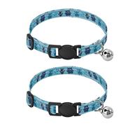 2 Pcs Pet Collar Cartoon Blue Monsters Puppy Neckband Cat Collars Quick Release with Anti-Lost Bell