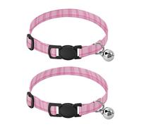 2 Pcs Pet Collar Pinkish Lines Pattern Puppy Neckband Cat Collars Quick Release with Anti-Lost Bell