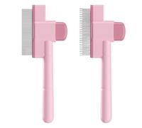 2 Pcs Pet Combs for Cats, Flea Comb for Dogs, Cat Brush with Release Button Pet Grooming Detangler Grooming Tool Short Long Stainless Steel Teeth Combs（Pink）