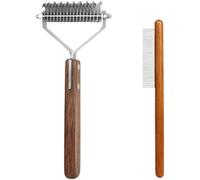 2 Pcs Pet Dematting Rake Set, Wooden Handle, Double-Sided Shedding & 78-Teeth Combs, for Removing Knots, Loose Hair, Dog & Cat Grooming Supplies