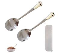 2 PCS Pet Food Scoops Stainless Steel Pet Food Spoon Cute Kitten-Shaped Feeding Spoon with A Transparent Box Suitable for Feeding Food to Cats and Dogs