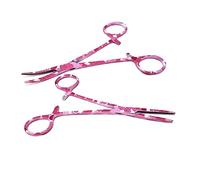 2 Pcs Pet Groomer Dog/Cat Hemostat Forceps 5.5" Hair Puller with STR + CRV Serrated Tips Ear Care Multipurpose Ratchet Locking Clamps Made of Stainless Steel Pulls Nose Furs, Paws Pink (Design #15)
