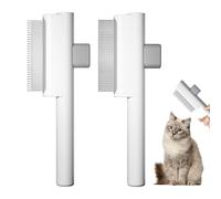 2 Pcs Pet Hair Remover Comb, Self-Cleaning Flea Comb for Cats and Dogs, Cat Grooming Brush with Release Button and Stainless Steel Metal Round Teeth for Removing Matted Loose Fur (White)