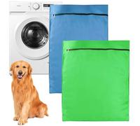 2 Pcs Pet Laundry Bag, 70x80cm and 60x90cm Petwear Wash Bag, Pet Hair Catcher Wash Bag Can Stop Pet Hair Blocking the Washing Machine, for Dogs, Cats, Hamsters, Horses (Blue and Green)