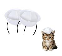 2 Pcs Pet Sailor Captain Hat Funny White Round Top Mini Party Headdress Cat Puppy Adjustable Cute Sea Captain Costume Accessories Hat for Halloween Xmas Cosplay Photo Props