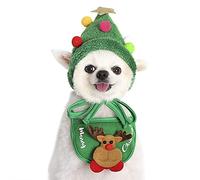 2 Pcs Pets Outfits, Small Cats Dogs Lovely Christmas Costume Winter Warm Sets Antlers Pompom Star Funny Hat Cute Santa Claus Reindeer Bib Animals Adjustable Dress Set