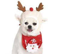 2 Pcs Pets Outfits, Small Cats Dogs Lovely Christmas Costume Winter Warm Sets Antlers Pompom Star Funny Hat Cute Santa Claus Reindeer Bib Animals Adjustable Dress Set
