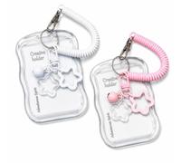 2 PCS Photocard Holder Keychain, Acrylic Clear Photo Card Sleeve for ID Cards, Protective Display Case with Retractable Spring Lanyard for Students, Girls, Bus Tickets (White, Pink)