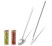 2 Pcs Pickle Fork Tool Set, 7.5 Inch Spoon and 8.6 Inch Pickle Fork with Long Handle, Stainless Steel Spoon and Forks Set for The Jar Olives Pickles Onion Cucumber