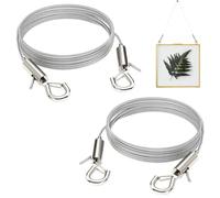 2 Pcs Picture Hanging Wires, 2m x1.5mm Stainless Steel Adjustable Hanging Wire with Hooks, Heavy Duty Picture Wire Rope for Mirror, Lamps, Billboards, Basket Hold Up to 66lbs(30kg)