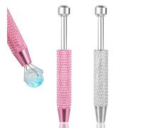 2 Pcs Piercing Ball Grabber Tool, Mini Grabber Pen Stainless Steel 4 Prongs Claw Tweezers IC Chips Grabbers Claw Holder Electronic Component Jewel Diamond Pearls Gem Tweezers(Pink, Silver)
