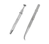 2 Pcs Piercing Ball Grabber with 4 Grippers Tool Set, Diamond Jewelry Pickup Tools, Stainless Steel Elbow Self-Locking Tweezers for Grabbing Small Parts Tiny Objects