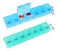2 Pcs Pill Box, 7 Day 1 Time a Day Pill Dispenser Storage Case Portable Medicine Storage Box Tablet Boxes Pill Organiser for Medicines Supplements Vitamins Cod Liver Oil (Blue, Green)