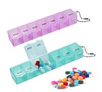 2 Pcs Pill Box, 7 Day 1 Time a Day Pill Dispenser Storage Case Portable Medicine Storage Box Travel Pill Boxes Tablet Box (Pink+Green)