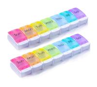 2 Pcs Pill Boxes 7 Day 1 Times A Day, Pill Organiser, Portable 7 Day Pill Box Organiser, Medicine Organiser with Push Button Pop Open Lids Design for Tablet Vitamins Cod Liver Oil