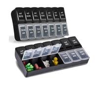 2 Pcs Pill Boxes 7 Day 2 Times A Day, Am Pm Pill Box 7 Day, Travel Pill Organiser 7 Day 2 Times Medicine Organizer Travel Pill Container 14 Compartments Pill Dispenser for Vitamins