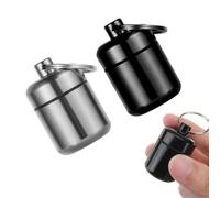 2 Pcs Pill Boxes Keychain Mini Round Aluminum Pocket Pill Case Pill Bottle Waterproof Portable Medicine Drug Holder Container Keyring for Outdoor Travel Camping