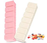 2 PCS Pill Organiser 7 Day White Pink Medication Boxes Pill Pot Weekly Pill Box 7 Day Pink Vitamin Organiser 7 day Portable Plastic Pill Dispenser with Braille Weekly Dosset Box Daily Tablet Organiser