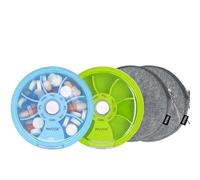 2 PCS Pill Organizer Pill Cases Weekly Cute Round Pill Box Travel Pill Container Portable Small Medicine Organizer (Green+Blue+2Bag)