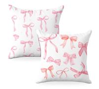 2 PCs Pillow Covers 18x18, Coquette Throw Pillow Covers, Pink Bow Decor Preppy Pillow Cases Aesthetic Bow Stuff Decorative Pillow Protectors Girls Room Bedroom Home Office Decor for Cushion Couch Bed