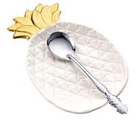 2 Pcs Pineapple Spoon Rest and Spoon Set, Ceramic Farmhouse Utensil Rest for Kitchen Counter Spatula Utensil Holder for Ladles Tong Modern Gift Pineapple Kitchen Decor