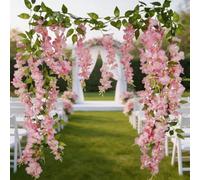 2 Pcs Pink Artificial Flowers Garlands, Wisteria Artificial Flowers, 180cm Fake Wisteria Hanging Vine, Lifelike Artificial Wisteria Plant, Faux Wisteria Garland for Wedding Home Garden and Decoration