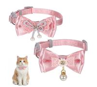 2 PCS Pink Bow Cat Collar, Adjustable Pink Kitten Collar Breakaway with Pendant for Girl Cats, Cute Cat Breakaway Collars Female Cats Collars