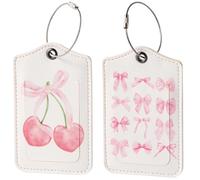 2 Pcs Pink Bow Luggage Tags, Luggage Tags for Suitcases, Trendy Suitcase Tags, Protect Privacy Preventing Loss Travel Accessories Waterproof Name ID Card Tag Set for Backpack Laptop Bag Handbag