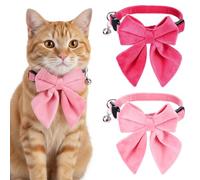 2 Pcs Pink Cat Collar with Bow Bell, Breakaway Safety Buckle Soft Adjustable Kitten Collars for Girl Cats, XXS XS Small Dogs, Puppy, Chihuahua, Yorkie, Cute Bowtie Pet Accessories (Neck 8-12 Inch)