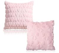 2 Pcs Pink Cushion Covers 45 x 45cm, Pink Cushions with Bows and Hearts, Bow Pillow Bedroom Cushions Square Cushion Bedroom Ornaments, for Home Bed Sofa Indoor Outdoor Pillowcase(Without Pillow Core)