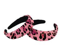 2 PCS Pink Leopard Womens Headbands, Wide Hair Band Hoops, Vintage Thick Hair Bands, Velvet Padded Headbands for Girls