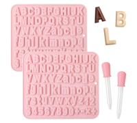 2 Pcs Pink Letter Silicone Moulds with 2 Pcs Dropper, Letter and Number Silicone Chocolate Molds, Letters Numbers Mould for Cake Decoration Baking DIY (Pink)