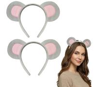 2 Pcs Pink Mouse Ear Headband, Cosplay Costume Party Handmade Cute Head Accessories for Halloween Holiday Events Fancy Dress Fluffy Ears Headband Costume Hair Hoop（Mouse）