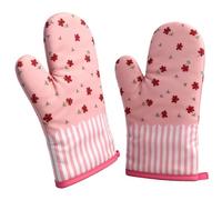 2 Pcs Pink Oven Gloves Heat Resistant, Oven Mitts Pair Pink Kitchen Accessories, Cute Flower Pattern Cotton Kitchen Gloves Suitable for Baking Cooking (28CMx18CM)