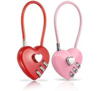 2 Pcs Pink Padlock,3 Digit Heart Shaped Combination Lock,Metal Heart Shaped Padlock,3 Digit Cable Combination Lock,for Bikes Cabinets Wardrobes,Gym,Backpack,Luggage Accessories(Pink)