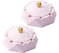 2 Pcs Pink Stainless Steel Ashtray with Lids, Windproof, Desktop Smoking-Ash Tray Cigarettes Ashtray for Indoor or Outdoor Use, Ash Holder for Smokers, for Home Office