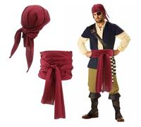 2 Pcs Pirate Accessories Women,Pirate Bandana And Sash Belt Adult Kids Captain Costume Set Accessory Black Headscarf Neckerchief,for Mens Womens Medieval Renaissance Head Scarf Halloween (Burgundy)