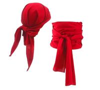 2 Pcs Pirate Accessories Women,Pirate Bandana And Sash Belt Adult Kids Captain Costume Set Accessory Black Headscarf Neckerchief,for Mens Womens Medieval Renaissance Head Scarf Halloween (Red)