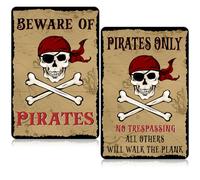 2 Pcs Pirate Metal Signs Pirate Theme Wall Decor Signs, 8 x 12 Inch Only All Others Will Walk the Plank and Beware of Pirates Metal Signs for Pirate Party Cave Bar Decoration