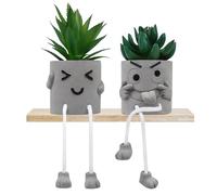 2 Pcs Plastic Fake Plants with Cement Potted, Artificial Plants Indoor, Small Artificial Plants in Pots, Mini Fake Succulents Plants for Office Desk Bedroom Bathroom Home Decoration Accessories