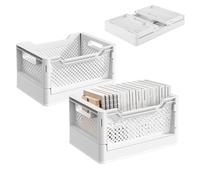 2 Pcs Plastic Folding Storage Crates, Large Foldable Storage Basket, Collapsible Crate with Handles Plastic Stackable Storage Boxes for Bedroom, Office, Home, Kitchen, Bathroom (26.5×19×14 cm)