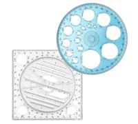 2 Pcs Plastic Multifunctional Geometric Ruler Multi Function Mathematics Drawing Ruler with Accurate Scale Circle Stencil Template for Painting School Office Supplies