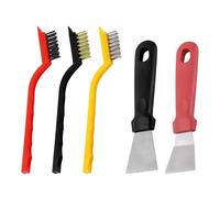 2 Pcs Plastic Oven Scraper Tool with 3 Pcs Stainless Steel Brass Nylon Brush Bending Scrubber Brush with Cleaning Scraper Non Scratch Super Scraper Tool for Kitchen Bathroom