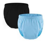 2 Pcs Plastic Pants for Adults Incontinence,Adult Diaper Covers Waterproof Leakproof Incontinence Plastic Pants Diaper Cover Protective Briefs Underwear(Black+Blue,Large)