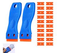 2 Pcs Plastic Razor Blade Scraper with 20 Plastic Blades, Glass Scraper Non Scratch Multipurpose Tool for Removing Glue Stickers Decals Labels & Adhesive Residue from Glass Windows Car & Food Surfaces
