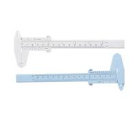 2 Pcs Plastic Sliding Calipers, 5.9 in 150 mm Vernier Ruler with 0.05 mm Precision, Dual Scale Mini Measuring Tool for Eyebrow Tattoo and Permanent Makeup, Jewelry Measurement, White and Blue