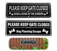 2 Pcs Please Keep Gate Closed Sign, 25 * 9CM Aluminum Dog Planning Escape Loose Warning Signs Close the Gate Signs With Adhesive Backing 4 Drillings Anti-rust Metal UV Resistant for Outdoor Fencing
