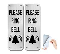 2 PCS Please Ring The Bell Door Sign - 15×5 cm Aluminium Door Plaque with Adhesive Backing - Ideal Doorbell Notice Sign for House, Office, Apartment, Gate & Business Entrance (Silver)