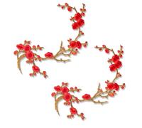 2 Pcs Plum Flower Embroidery Patches | Blossom Iron on Patches Vintage Floral Embroidered Applique for Clothing Jeans Bags DIY Crafts Sewing (Red Flowers)